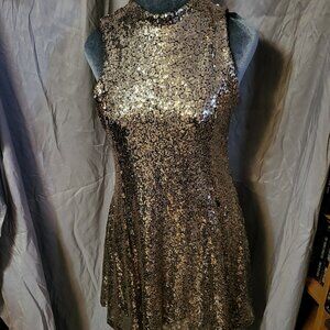 Y2K THE EDIT BY SEVENTEEN GOLD SEQUIN MINI DRESS SZ 7